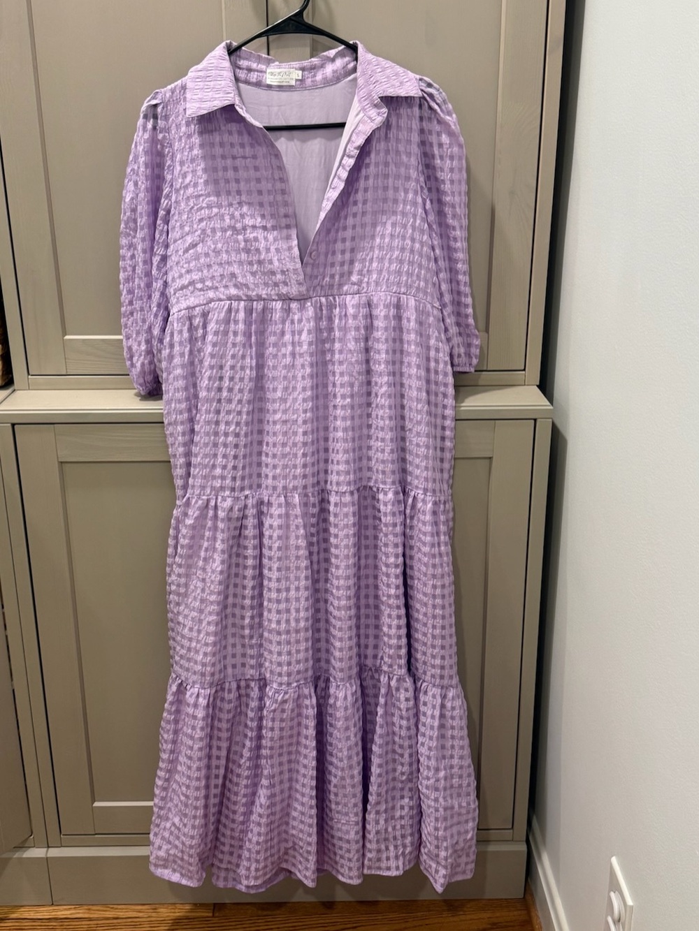 Lilac Tiered Nursing Midi Dress with Collar